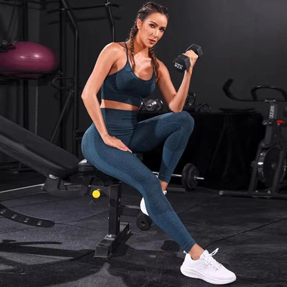 Elevate Your Workout with Our Women's Seamless High Waist Yoga Set - Stylish Striped Leggings & Top for Ultimate Comfort