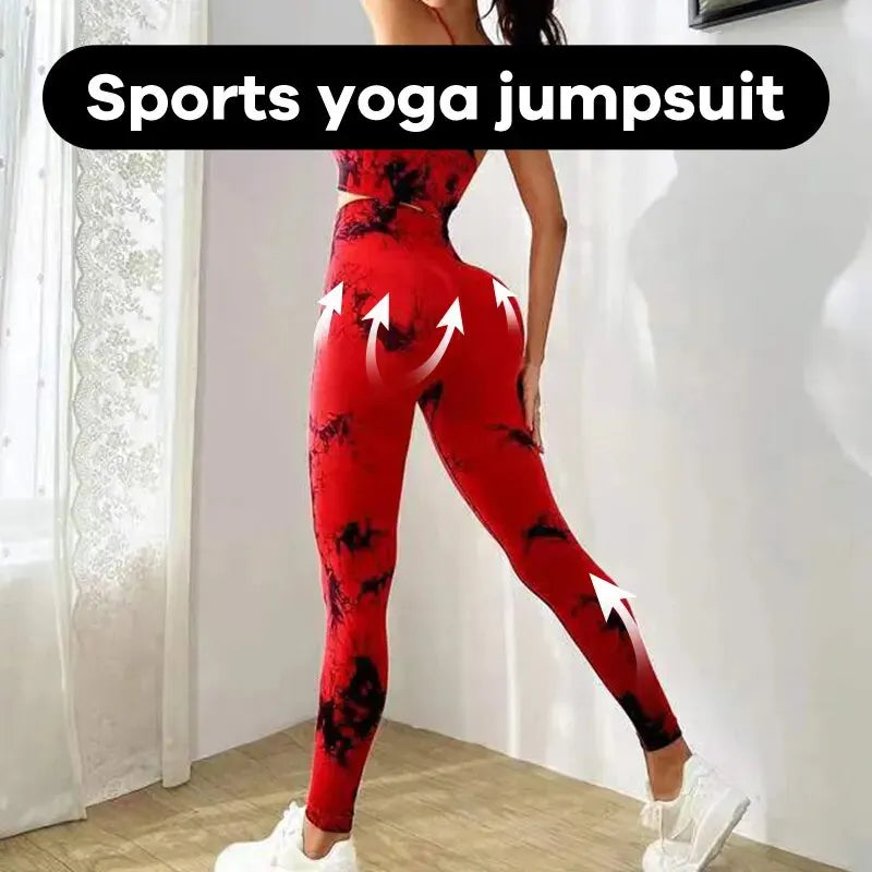 Elevate Your Workout with the Tie Dye Yoga Women's Tracksuit - Stylish Fitness Set with Workout Bra and High Waist Leggings
