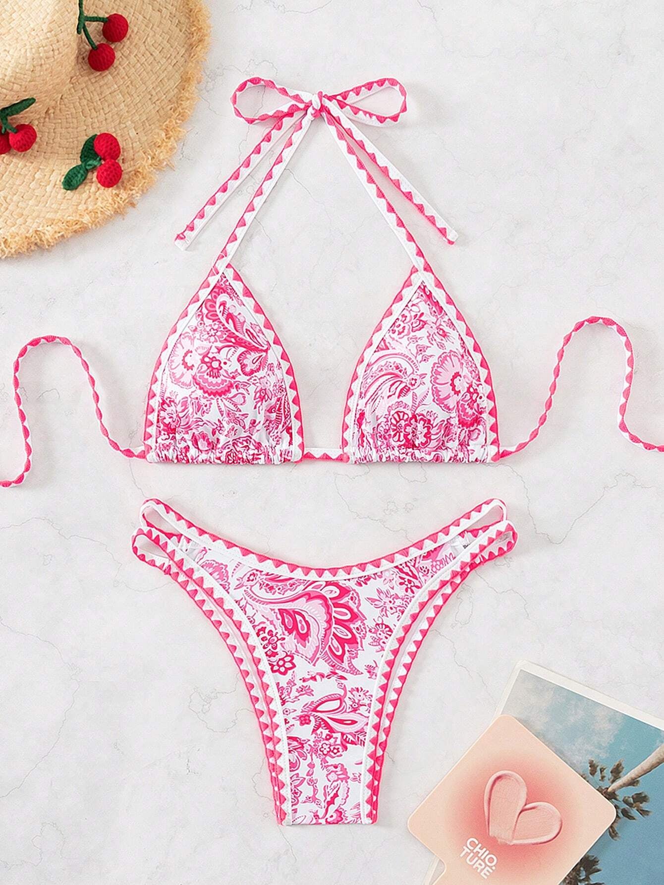 Chic Women's Summer Floral Halter Neck Bikini Set - Perfect for Beach Days and Pool Parties!
