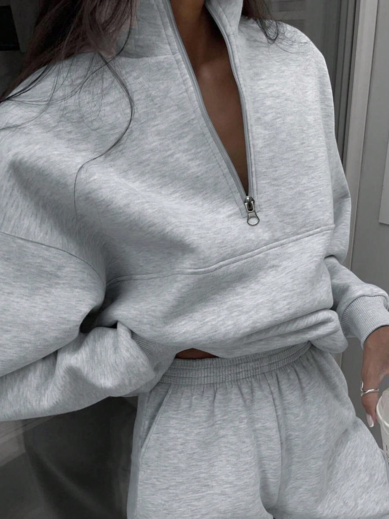 SHEIN X Carly Lawrence Women's Half-Zipper Hoodie and Jogger Pants Two-Piece Set for Fall