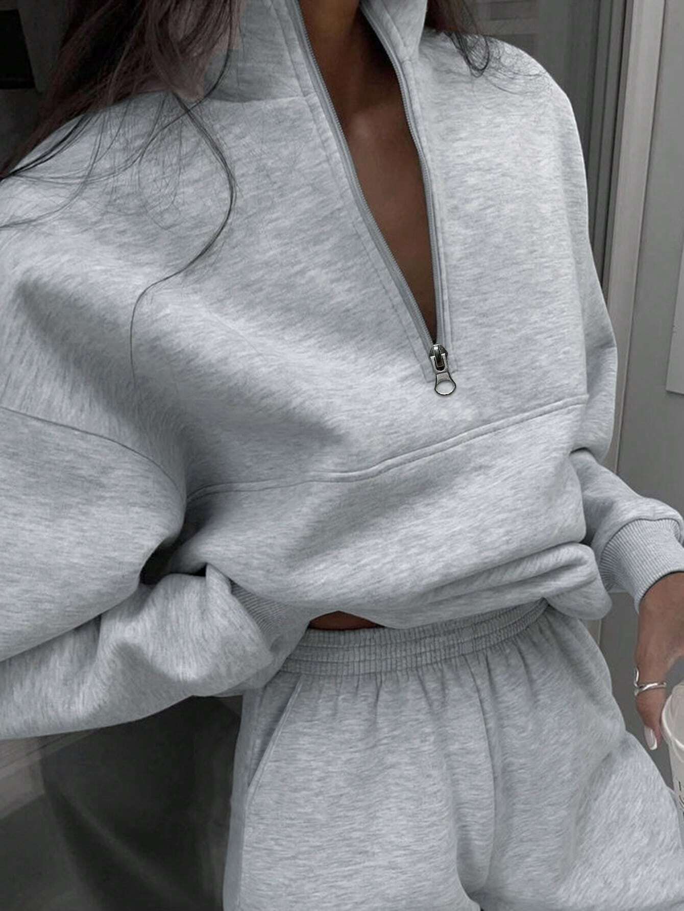 SHEIN X Carly Lawrence Women's Half-Zipper Hoodie and Jogger Pants Two-Piece Set for Fall