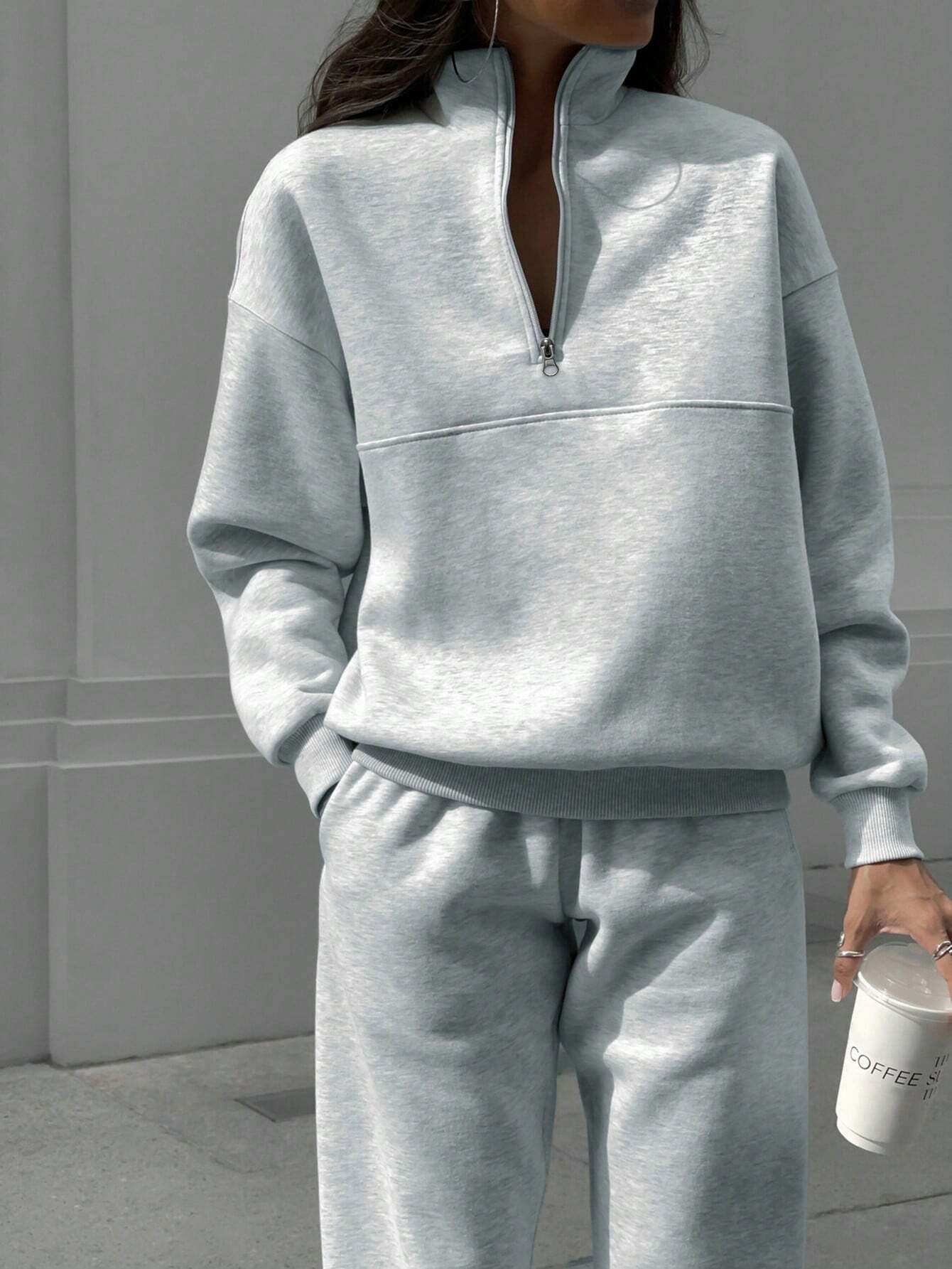 SHEIN X Carly Lawrence Women's Half-Zipper Hoodie and Jogger Pants Two-Piece Set for Fall