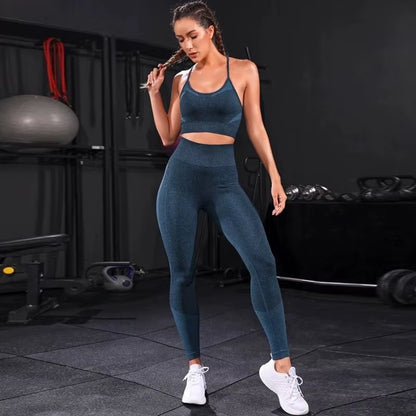 Elevate Your Workout with Our Women's Seamless High Waist Yoga Set - Stylish Striped Leggings & Top for Ultimate Comfort
