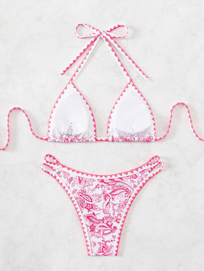 Chic Women's Summer Floral Halter Neck Bikini Set - Perfect for Beach Days and Pool Parties!