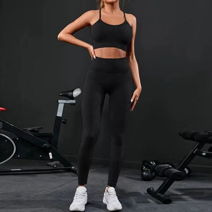 Elevate Your Workout with Our Women's Seamless High Waist Yoga Set - Stylish Striped Leggings & Top for Ultimate Comfort