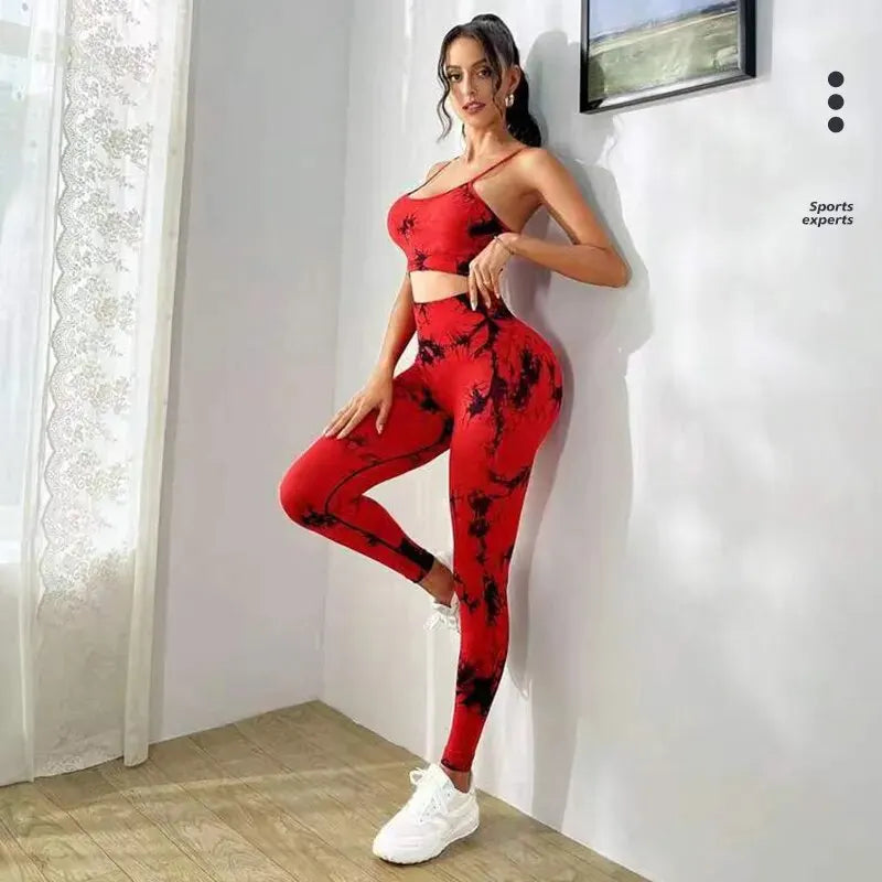 Elevate Your Workout with the Tie Dye Yoga Women's Tracksuit - Stylish Fitness Set with Workout Bra and High Waist Leggings
