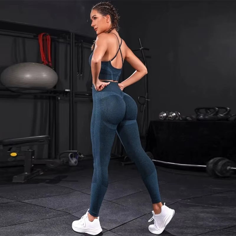 Elevate Your Workout with Our Women's Seamless High Waist Yoga Set - Stylish Striped Leggings & Top for Ultimate Comfort