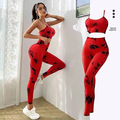 Elevate Your Workout with the Tie Dye Yoga Women's Tracksuit - Stylish Fitness Set with Workout Bra and High Waist Leggings
