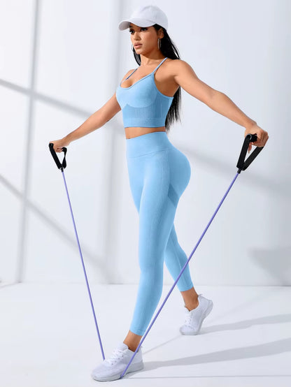 Elevate Your Workout with Our Women's 2-Piece Seamless Yoga Set – Stylish Tracksuit Leggings & Stretch Sports Bra