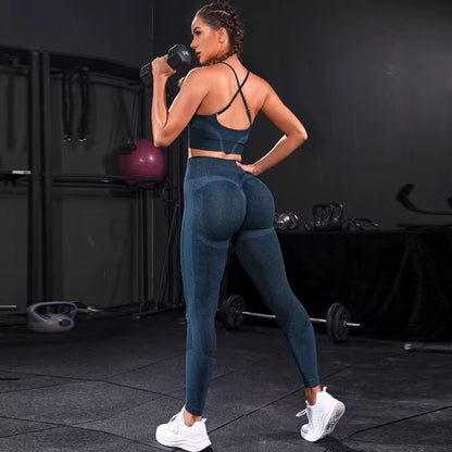 Elevate Your Workout with Our Women's Seamless High Waist Yoga Set - Stylish Striped Leggings & Top for Ultimate Comfort