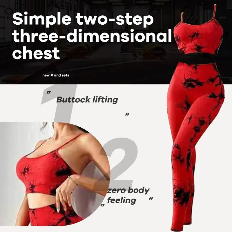 Elevate Your Workout with the Tie Dye Yoga Women's Tracksuit - Stylish Fitness Set with Workout Bra and High Waist Leggings
